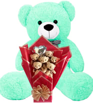 Premium 90 cm Peluş Ayı ve Romantik Balonlu Sütlü Kahve Peluş Ayıcık Buketi (Turkuaz)