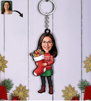 BK Gift Kişiye Özel Kadın Yılbaşı Karikatürlü Ahşap Anahtarlık -11, Yeni Yıl Hediyesi, Yılbaşı Hediyesi