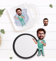 BK Gift Kişiye Özel Erkek Cerrah Karikatürlü Beyaz Kupa ve Ahşap Bardak Altlığı Hediye Seti-1