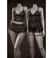 Siyah Dantel Detaylı Crop Bralet & Yüksek Bel Transparan Şort Takımı 2’li Set (Karışık)