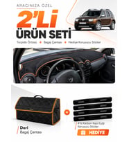 DACİA DUSTER 1.NESİL MAKYAJSIZ (2009-2013) Uyumlu Torpido Örtüsü + Deri Bagaj Çantası Seti - Siyah Kahverengi