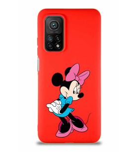 Xiaomi Mi 10T Pro Soft Premier Kapak Minnie Mouse-F Tasarımlı Silikon Kılıf - Kırmızı (Şeffaf)