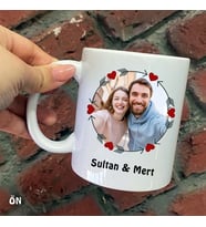 Size Özel Yuvarlak Ok Kalpli Resimli ve isimli Baskılı Kupa Bardaklar