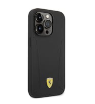 Apple iPhone 14 Pro Kılıf Ferrari M-safe Şarj Özellikli Deri Kenarları Damgalı Dizayn Kapak