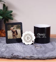 Kişiye Özel Renkli Espresso Fincanı 220ML , Baş Harfe Özel Anahtarlık, Fotoğraflı Çerçeve