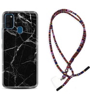 Samsung M21 M22 M23 M30 M31S M32 Kılıf Boyun Asklı Rasta Silikon Fragile Black Mermer 1378