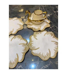 Hawaii Gold 6'lı Kokteyl Sunum Peçetesi Linen Keten Kumaş Üzeri Nakışlı Sunumluk