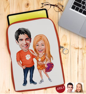 BK Gift Kişiye Özel Sevgililer Karikatürlü Taşınabilir Koruyucu Tablet Kılıfı & Organizer Çanta - Turuncu-54