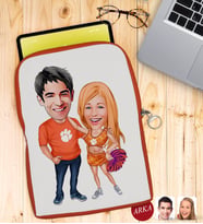BK Gift Kişiye Özel Sevgililer Karikatürlü Taşınabilir Koruyucu Tablet Kılıfı & Organizer Çanta - Turuncu-54