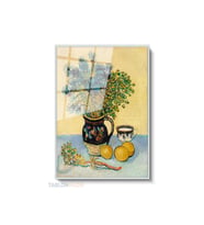 Dikey Çerçeveli Cam Vangogh 62 Modern Ev Dekoru Duvar Sanatı Ev Ofis Tablosu (Gümüş)
