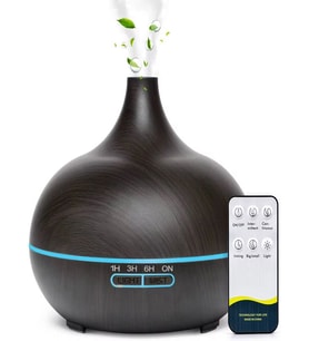 500ml Kumandalı Ahşap Desenli Aroma Difüzör – 7 Renk LED, RGB Işıklı Hava Nemlendirici