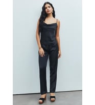 Brûleur Siyah Degaje Yaka Askılı Uzun Saten Pijama Takımı