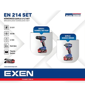EXEN EN 214 SET - 21V 4Ah Kömürsüz Şarjlı Makina 2'li Set EX018026