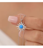 Vaoov 925 Ayar Gümüş Mavi Opal Taşlı Kutup Yıldızı Kolye
