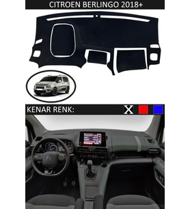 Citroen Berlingo 2018+ Modelleri İçin Uygun Torpido Koruma Halısı Siyah Kenar Renk Siyah