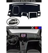 Citroen Berlingo 2018+ Modelleri İçin Uygun Torpido Koruma Halısı Siyah Kenar Renk Siyah