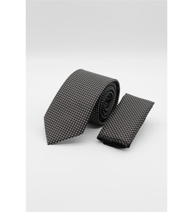 Siyah-Gri Desenli 7 Cm Kravat 1090260118
