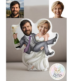 Kişiye Özel Şampanyalı Gelin Damat Şekilli Maskot Yastık 2