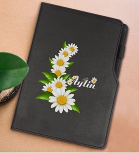 BK Gift Kişiye Özel Papatya Temalı Siyah Termo Deri Not Defteri 15x21cm-8
