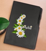 BK Gift Kişiye Özel Papatya Temalı Siyah Termo Deri Not Defteri 15x21cm-8