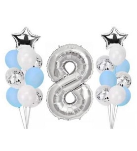 8 Yaş Gümüş Folyo Balon Set 21 Adet
