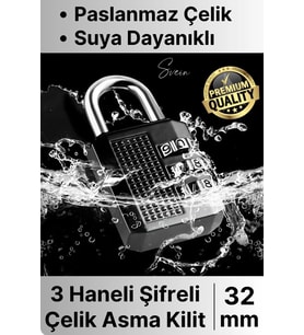 32 mm 3 Basamaklı Haneli Şifreli Premium Paslanmaz Çelik Küçük Ekstra Güçlü Şifreli Asma Kilit