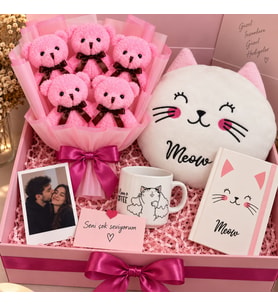 Sevgiliye Romantik Hediye Peluş Yastık ve Ayıcık Buketi Sürpriz Hediye