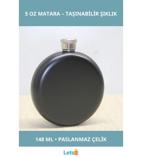 Hafif Kompakt Siyah Paslanmaz Çelik Yuvarlak Tekli Matara 5 Oz