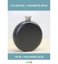 Hafif Kompakt Siyah Paslanmaz Çelik Yuvarlak Tekli Matara 5 Oz