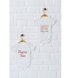 Pia Baby Premium %100 Pamuk İsme Özel Organik Baskılı İkili Set Çıtçıtlı Bebek Body Zıbın Modelleri 5021-17 (Ekru)
