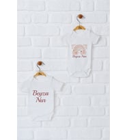 Pia Baby Premium %100 Pamuk İsme Özel Organik Baskılı İkili Set Çıtçıtlı Bebek Body Zıbın Modelleri 5021-17 (Ekru)