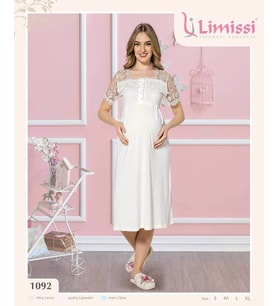 LİMİSSİ 1092 MAVİ  Hamile Lohusa Dantelli Yeni  Sezon Lohusa Geceliği