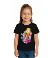 Unisex Simpson Baskılı Çocuk Tişört pamuklu penye kumaş (Siyah)