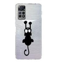 Xiaomi Redmi Note 11s Uyumlu Kamera korumalı Kapak Çizgi Kedi (Siyah) Tasarımlı  Şeffaf Kılıf