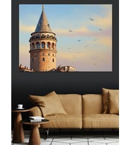 İstanbul Galata Kulesi Günbatımı Dekoratif Kanvas - Mdf Ahşap Tablo