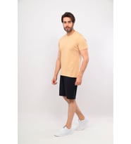 Erkek V Yaka Tshirt Şort Cep Fermuarlı Alt Üst Takım (Bej-Lacivert)