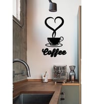 MIGNATIS - Fincan ve Coffee Kahve Lazer Kesim Duvar Oda Ev Aksesuarı Ahşap Tablo (Siyah)