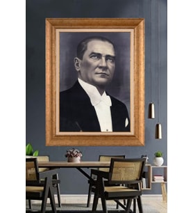 Altın Varaklı Çerçeveli Paspartulu Atatürk Tablo nh493 (Gold)