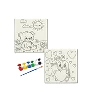 Okul Etkinliği-2'li Tuval Boyama Seti. 20x20 Cm Uv Baskı 6 Akrilik Boya 1 Fırça-model-390