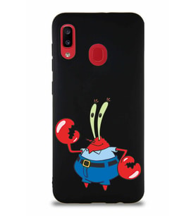 Samsung Galaxy A20 Soft Premier Kapak Bay Yengeç Tasarımlı Silikon Kılıf - Siyah (Şeffaf)