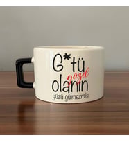 G*tü Güzel Olanın Yüzü Gülmezmiş Baskılı Siyah Kulplu C Fincan