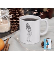 BK Gift Kişiye Özel Tam Boy Karakalem Kadın Karikatürlü Beyaz Kupa Bardak-1