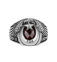 Ay Yıldız Detaylı Kırmızı Taşlı Tasarım 2017 Yazılı 925 Ayar Gümüş Polis Özel Harekat Yüzüğü