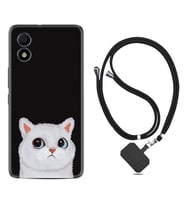 TCL 303 Kılıf Resimli Boyun Askılı İpli Desenli Silikon Series White Cat 1835