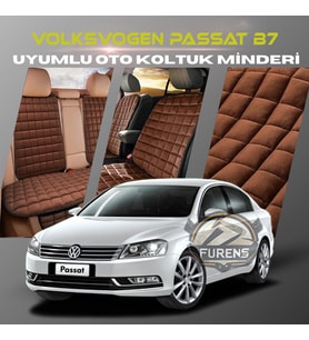 Volksvogen Passat B7 Kahverengi Renk Tay Tüyü Cepli & Terletmez Sırtlı Oto Koltuk Minder Seti - Koltuk Koruma Kılıfı (ÖN & ARKA TAM SET)