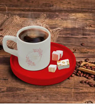 BK Gift Kişiye Özel Kırmızı Sunum Tabaklı Çiçek Tasarımlı Türk Kahvesi Fincanı Model 6