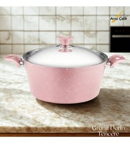 ARZU ÇELİK 28 Cm Granit Derin Tencere Çelik Kapak - Pembe