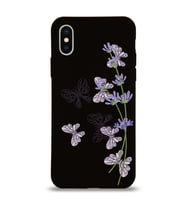 Apple iPhone XS Max  Lansman Kılıf Lavanta ve Kelebek Tasarımlı Altı Kapalı İçi Kadife Kaplı  Kapak (Şeffaf)