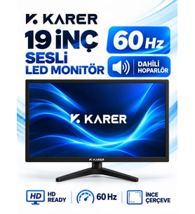 19 İnç Sesli LED Bilgisayar Monitörü – Dahili Hoparlörlü, 60Hz HD Ready İnce Çerçeveli Masaüstü Monitör