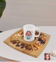 BK Gift Kişiye Özel Kız Çocuk Karikatürlü Beyaz Kupa ve Doğal Masif Ahşap 4 Bölmeli Sunum Tabağı Çerezlik Hediye Seti-17